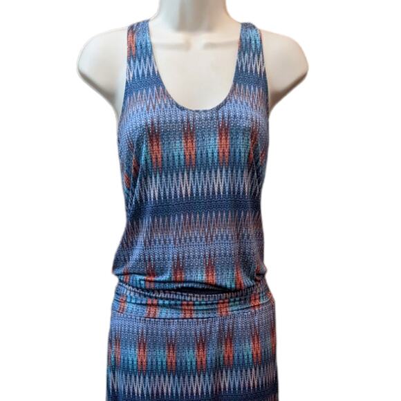 Veronica M Blue Drop Waist Maxi Zig Zag Racerback Dress X-Small - Picture 2 of 6